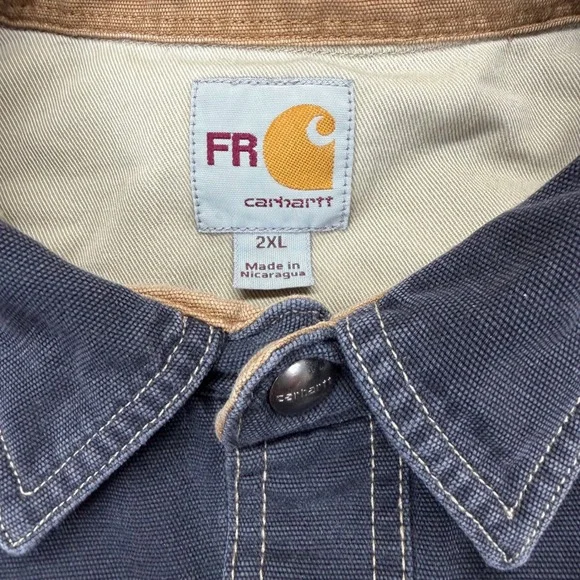 Carhartt FR Black Faded Work Jacket Shirt Mens 2XL Snap Front Shacket Cat 3